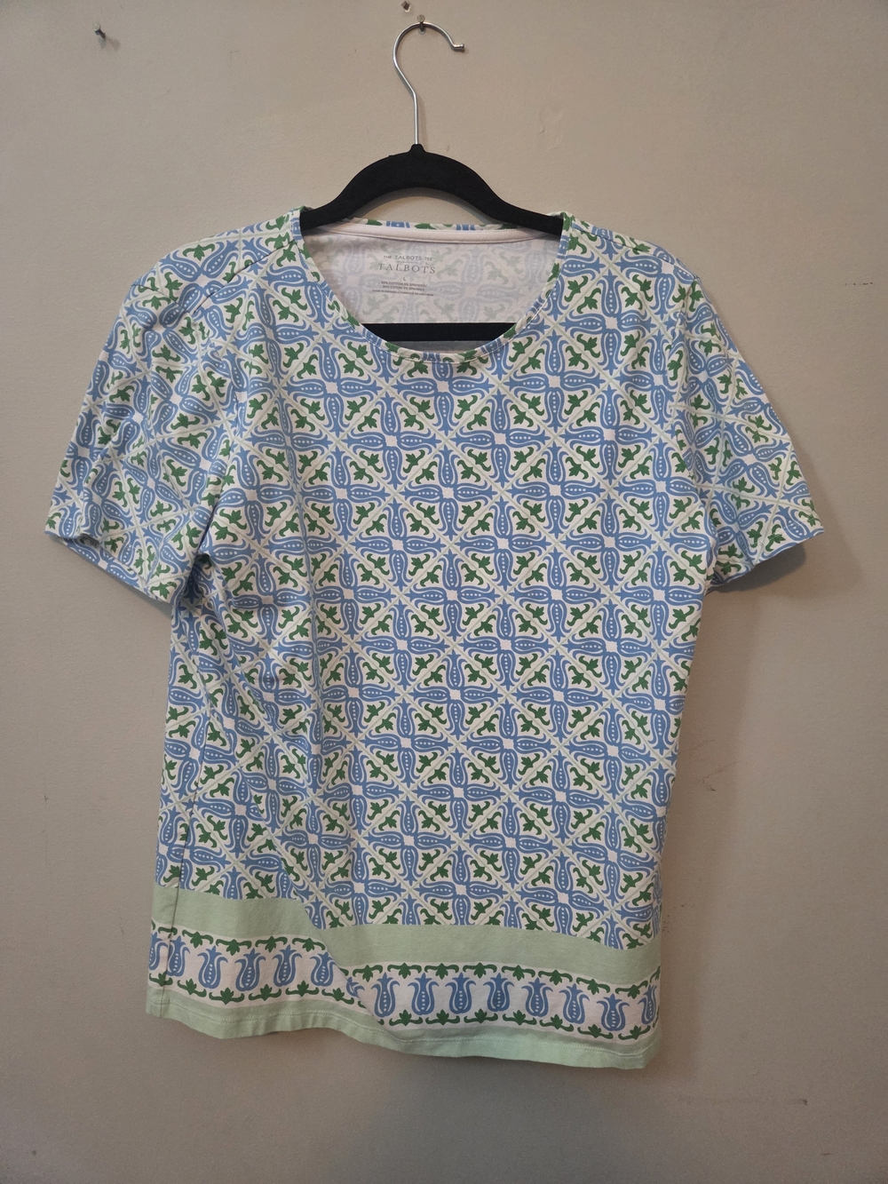 Talbots Blue and Green Patterned Short-Sleeve Tee